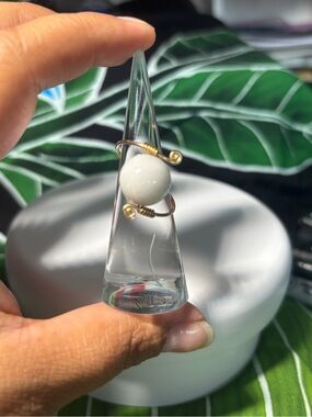 18 K Gold Filled Wire Wrap Ring with White Berma Jade